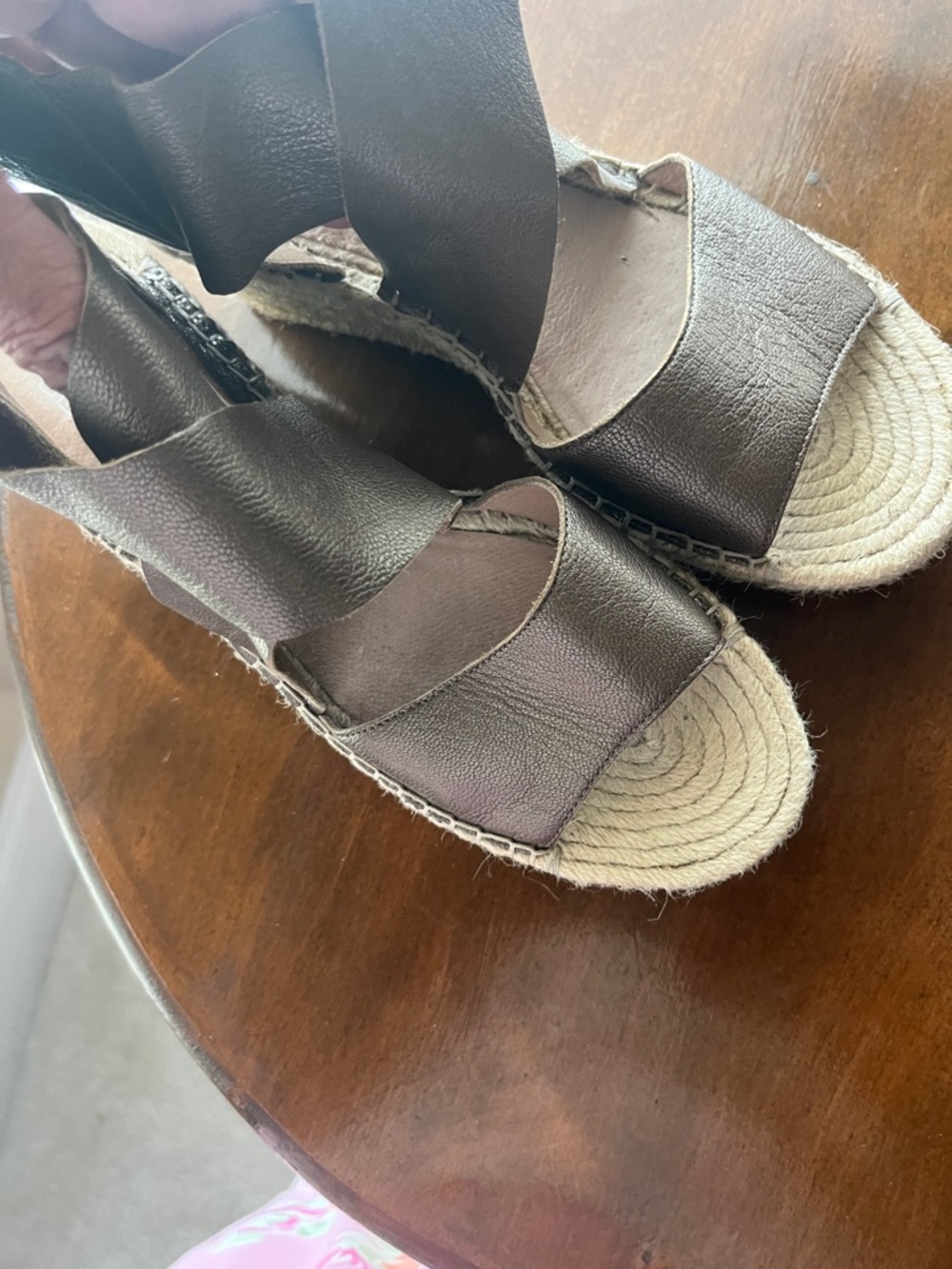 Eileen Fisher Dark Brown Leather Espadrille Wedge Sandals